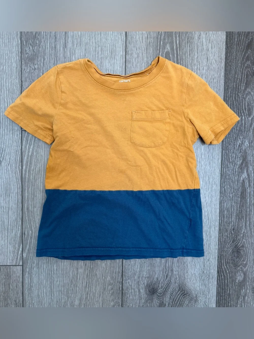 CARTERS SHORT SLEEVE COLOR BLOCK POCKET T SHIRT MUSTARD NAVY 7
